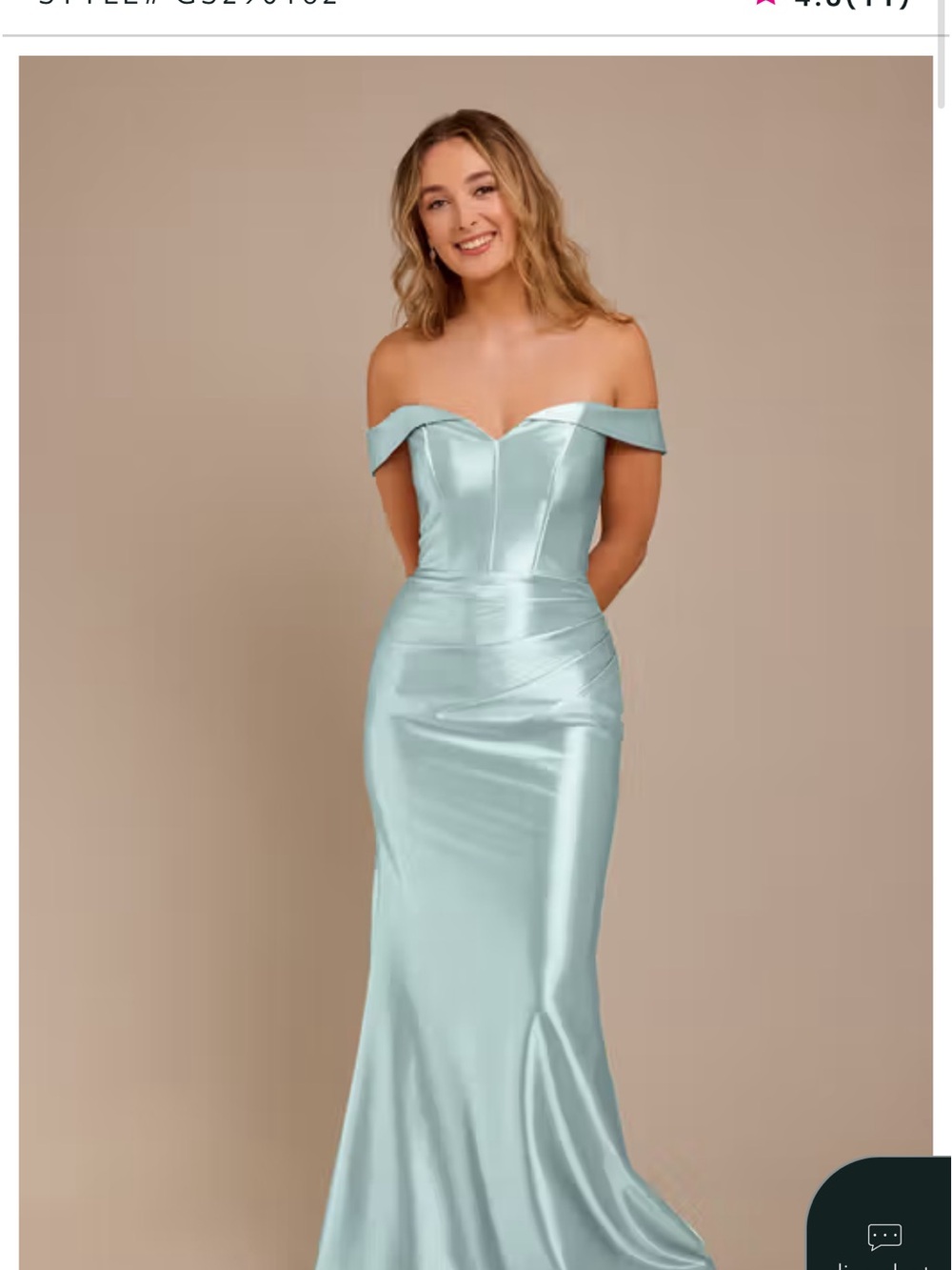 David's Bridal Off-the-Shoulder Satin Mermaid Dress in Light Aqua